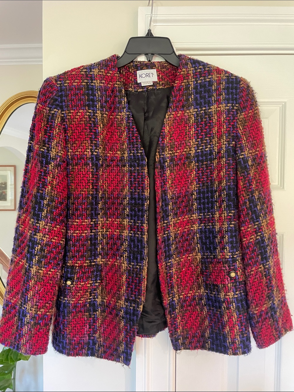 Koret Red, Blue & Gold Plaid Tweed Blazer